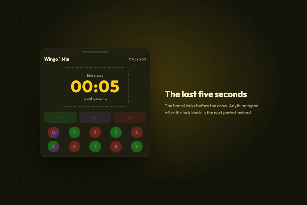Game board locked five seconds before the draw, with the colour buttons greyed out